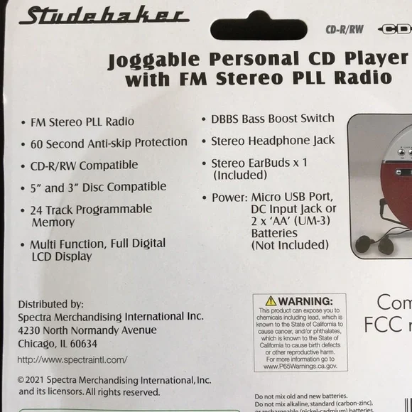 CD player Studebaker Personal CD Player FM Radio, 60 Second ASP Earbuds (SB3703) - Picture 4 of 4